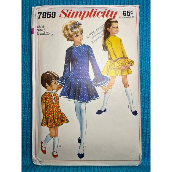 Simplicity 7969 pattern girls dress fit and flare ruffle sleeve 1960s size 6 - Picture 1 of 5